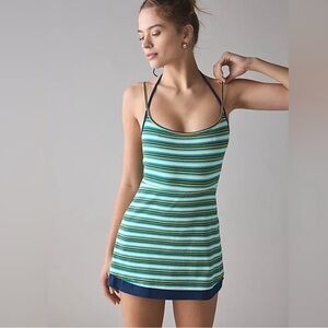 Urban Outfitters Bec Double Layered Striped Green and Blue Mini Dress